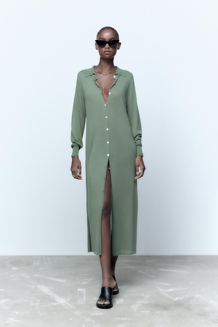 KNIT SHIRT DRESS Greenish ZARA United States